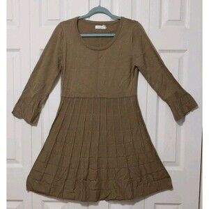 Calvin Klein Women's Sweater Dress Brown Crew Neck Window Pane Design Size Large